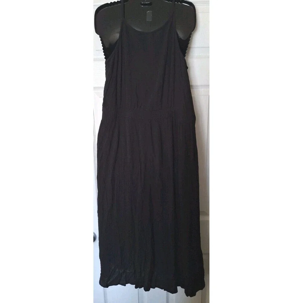 Justice Maxi Dress Size 20 Plus Black Crinkled Gauze Floral Embroiderd Stretch